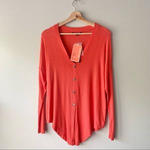 Gianni Bini Long Sleeve Button Down Ribbed Blouse